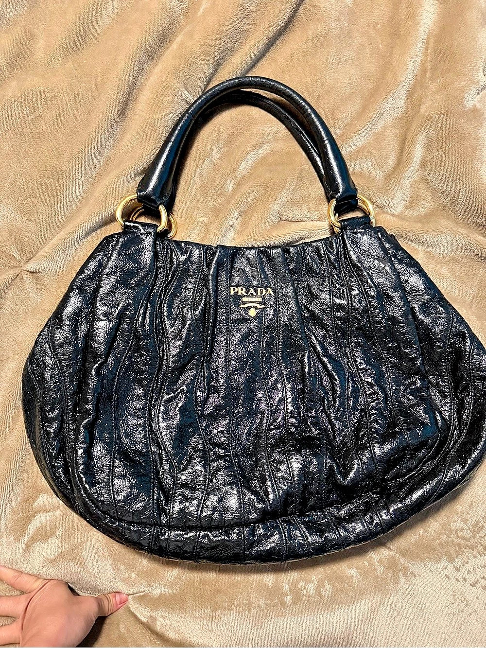 Prada Patent Tote Patent Leather Shoulder Bag Black